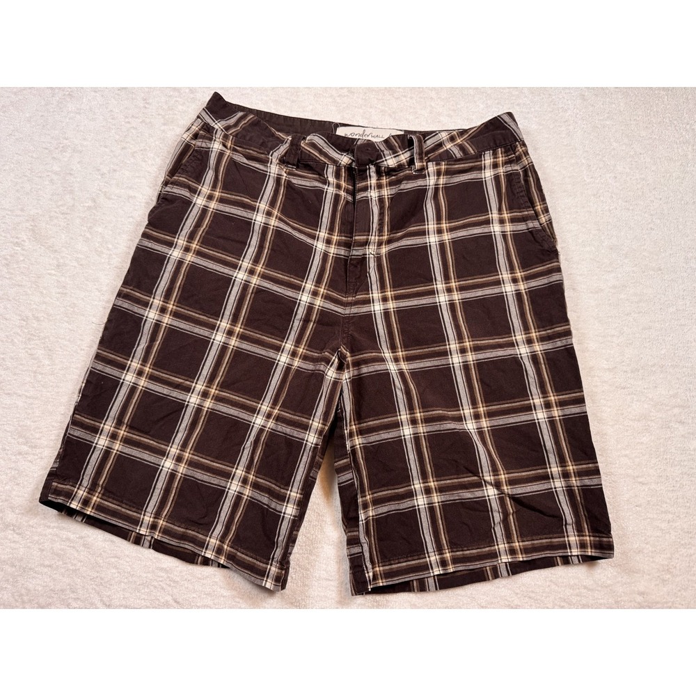 Wonderwall Surf Utility Plaid Cargo Shorts Men's‎ Size 34 Brown White